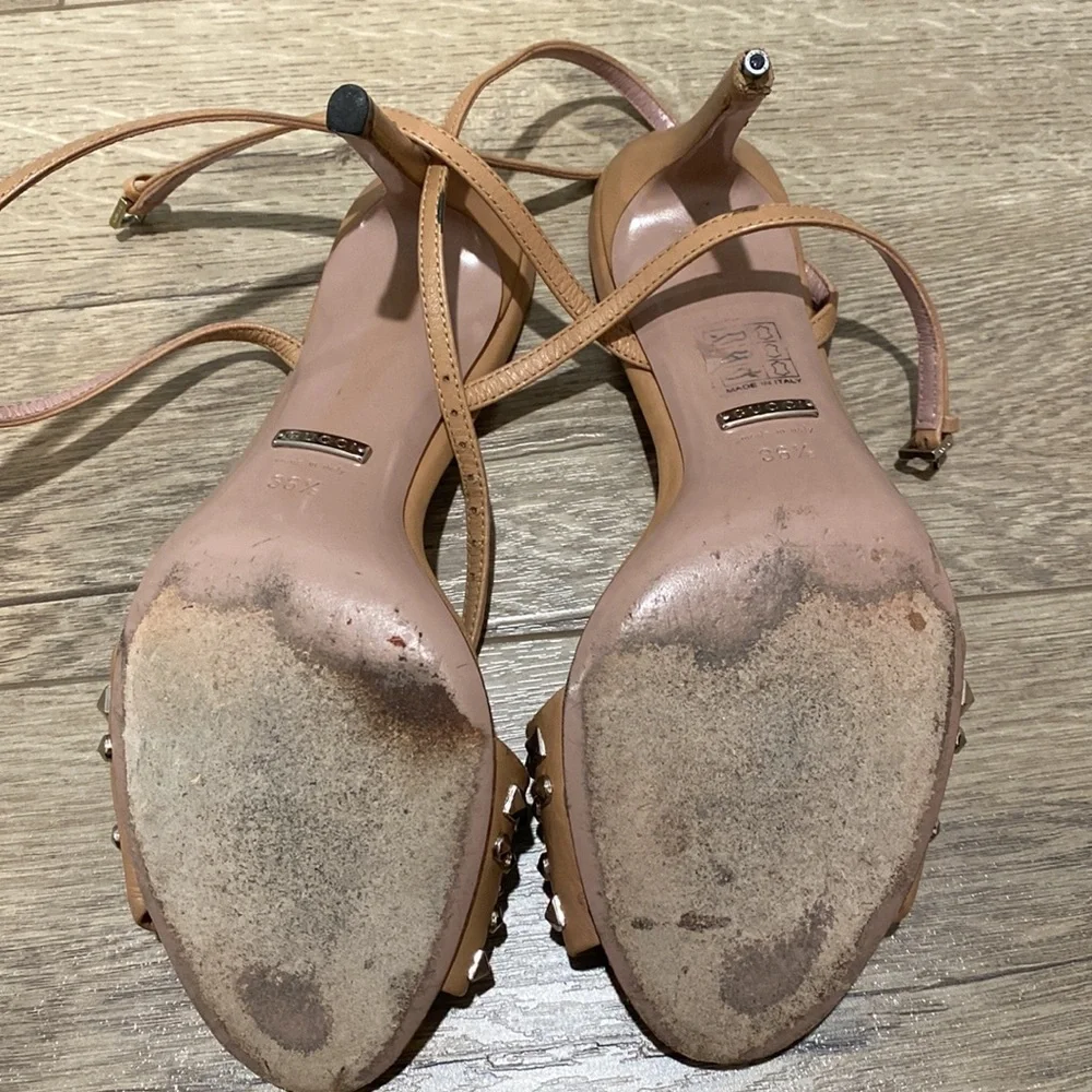 Gucci Nude Studded Ankle Strap Heels - Picture 5 of 8
